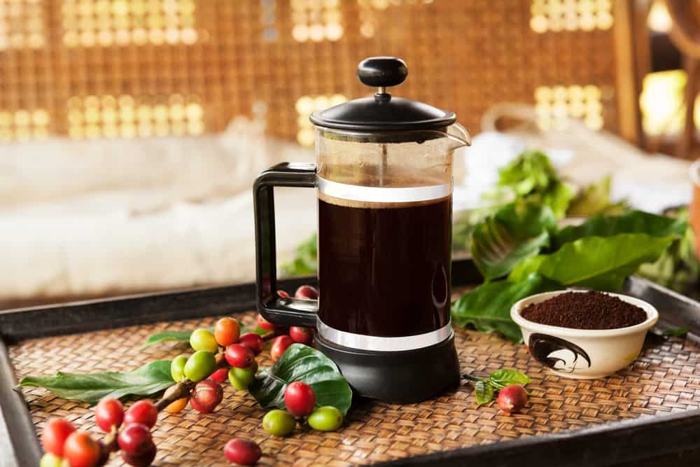 French press coffee on a mat