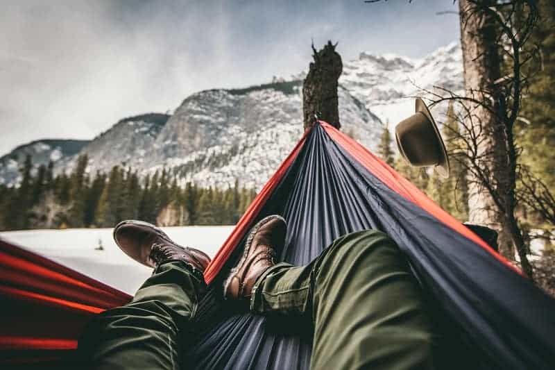 hanging in a hammock in snow