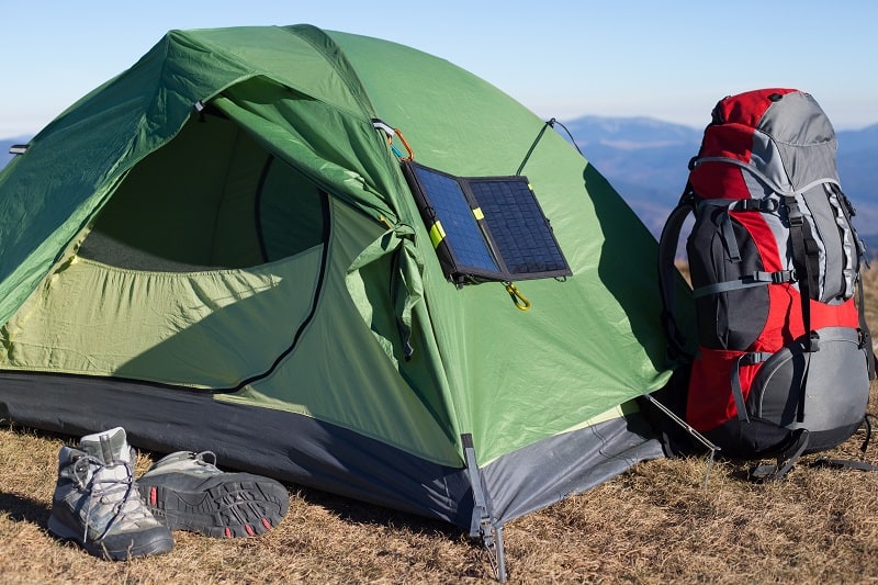 solar panel attached to the tent