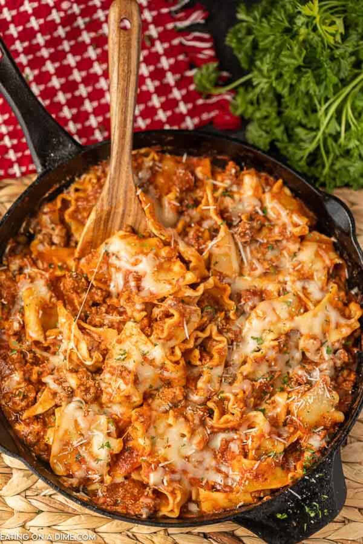 skillet lasagna for camp cooking